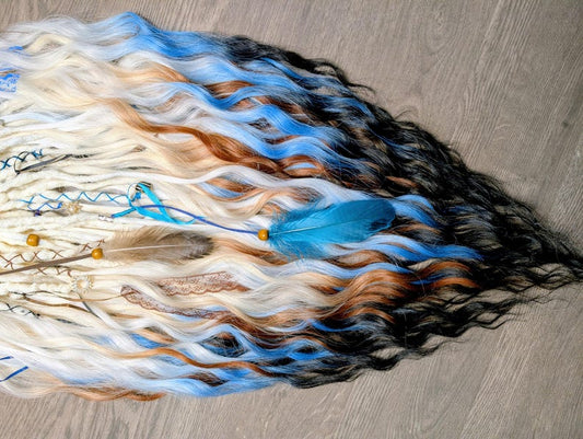 26 Inch Double Ended Brushable Dreadlock Extensions – White Blue Black Ombre & White Brown Black Ombre