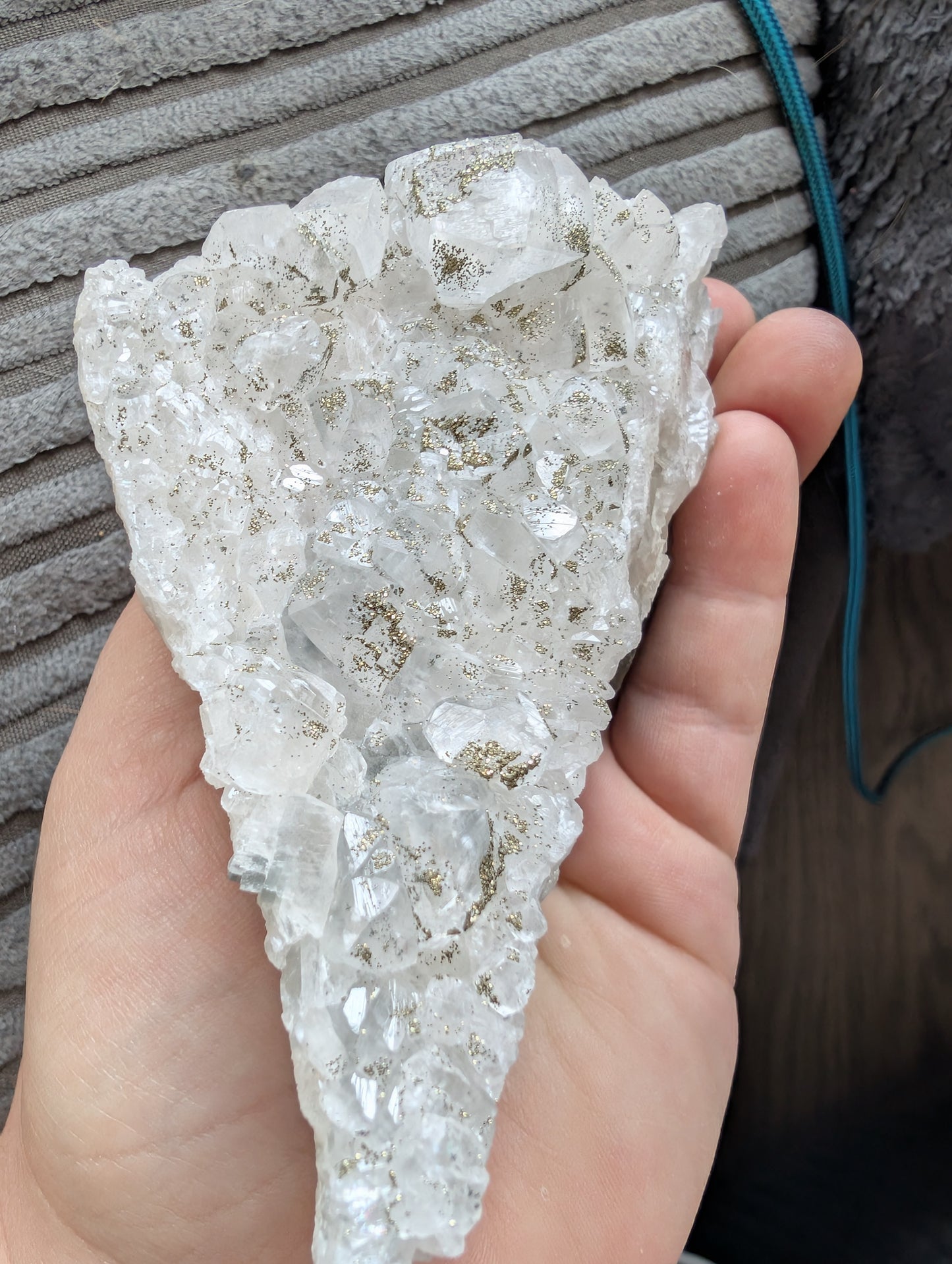 Pyrite on Calcite Cluster – UV Reactive Orange Glow – 400g Mineral Specimen