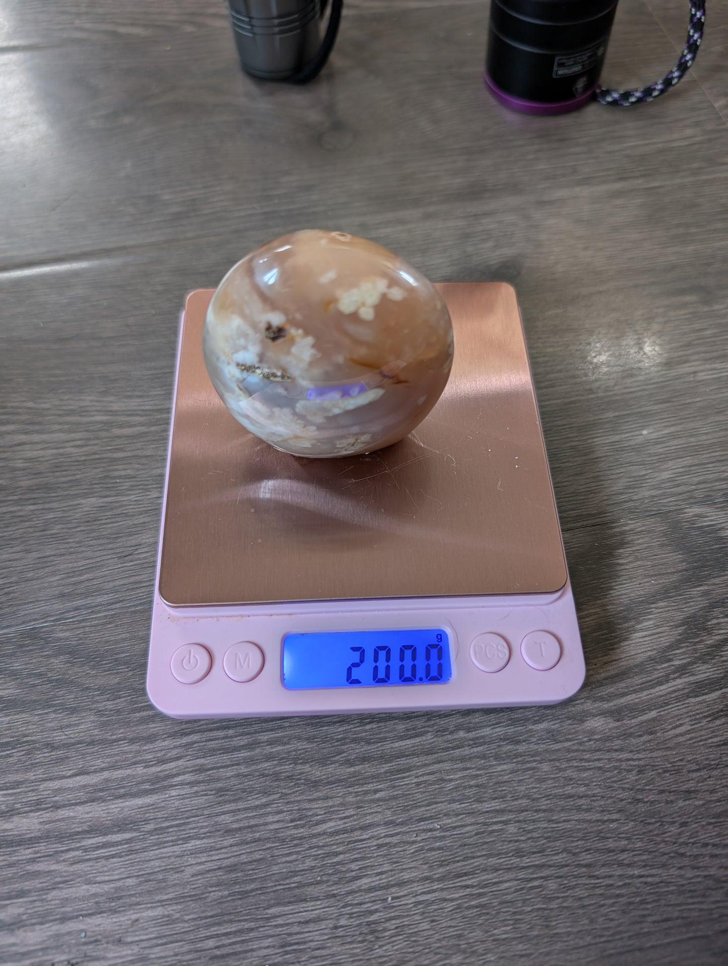 Flower Agate Freeform – UV Reactive Crystal – Peach Agate with Plume Inclusions – 200g
