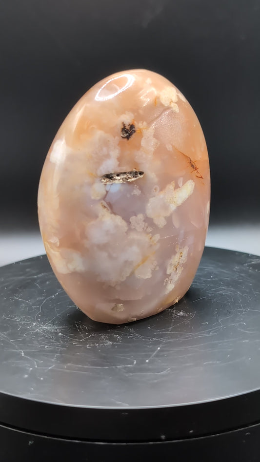 Flower Agate Freeform – UV Reactive Crystal – Peach Agate with Plume Inclusions – 200g