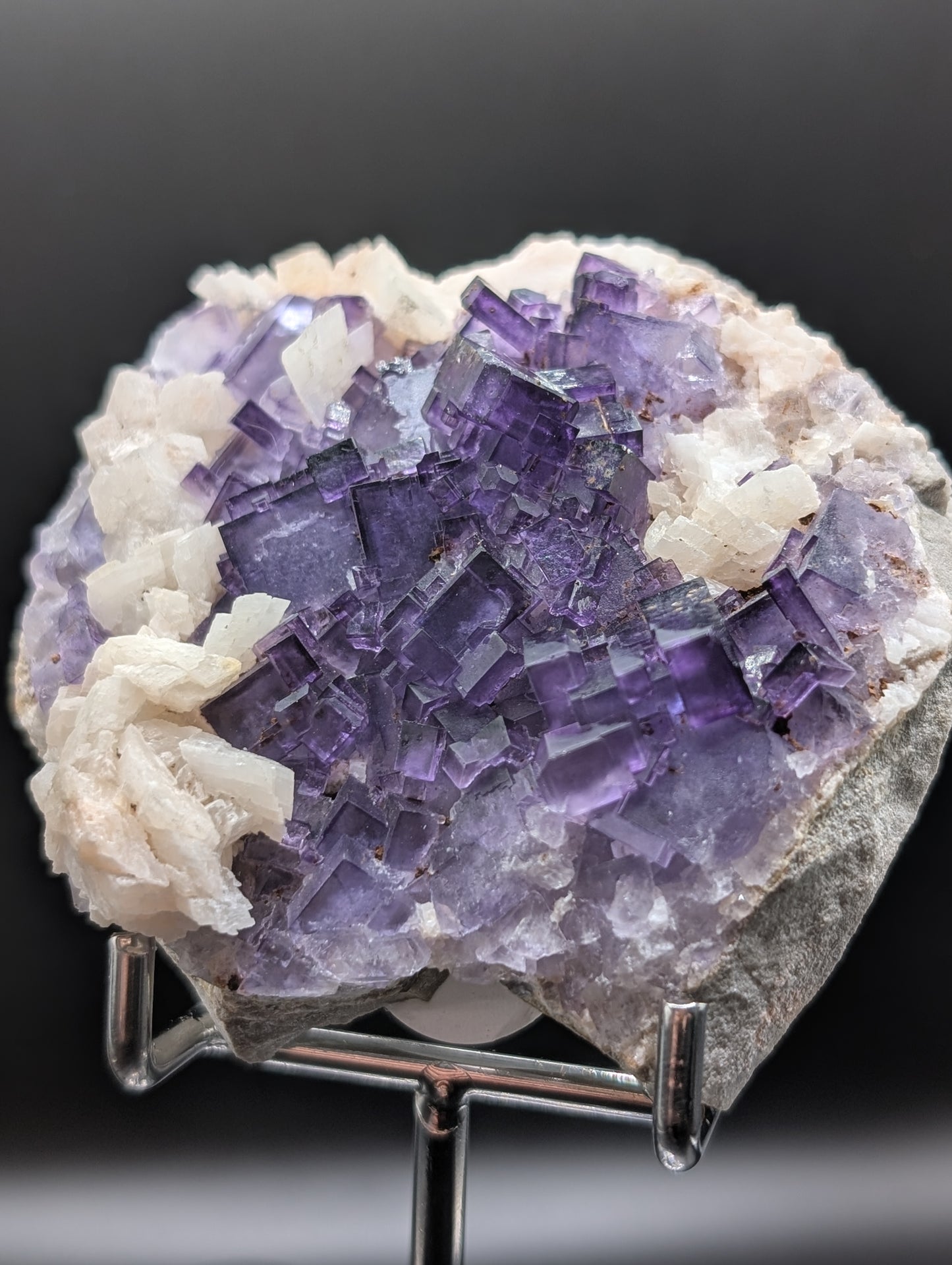 Purple Fluorite with Calcite Crystals – Fluorescent Cabinet Mineral Specimen (74mm)