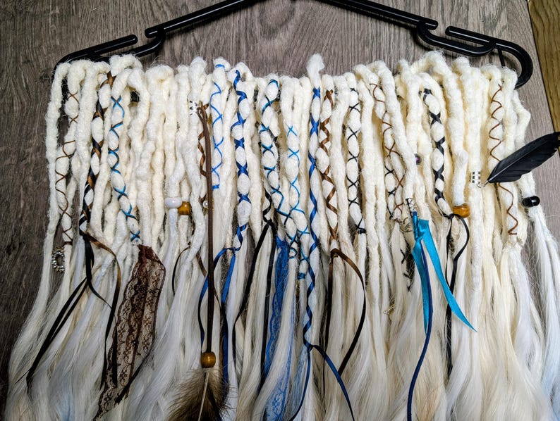 26 Inch Double Ended Brushable Dreadlock Extensions – White Blue Black Ombre & White Brown Black Ombre