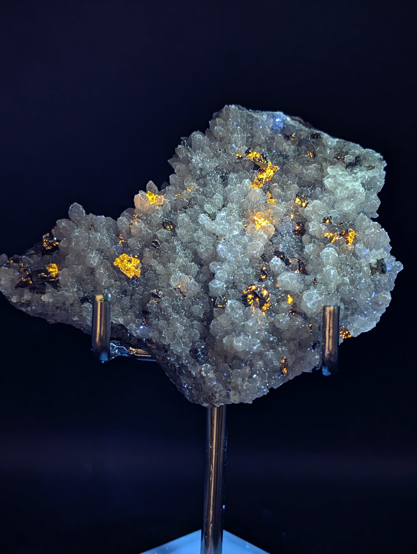 UV Reactive Pyrite on Quartz Druzy | Natural Mineral Specimen | 67g