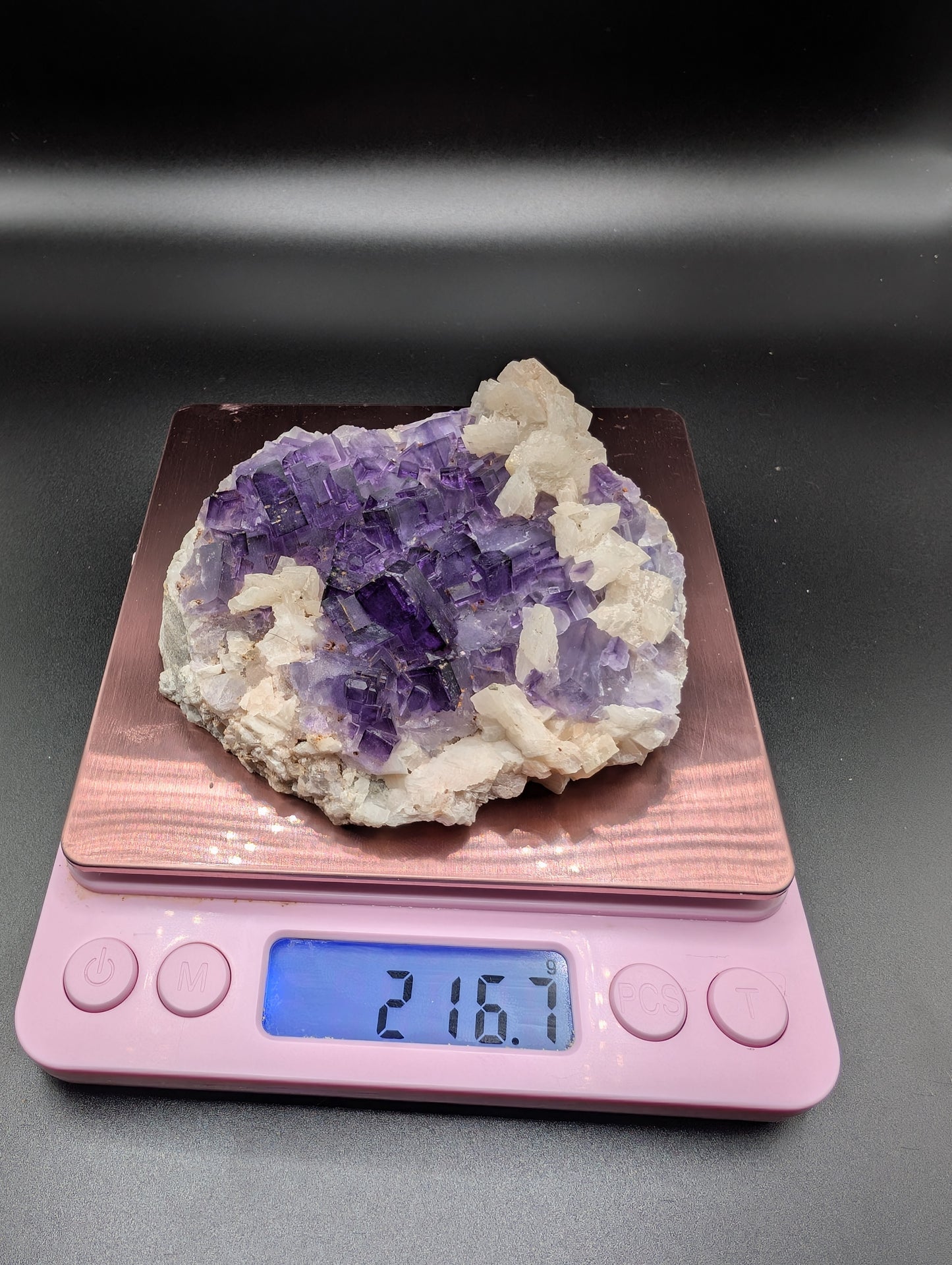 Purple Cubic Fluorite on Calcite – Cabinet Mineral Specimen – 216g