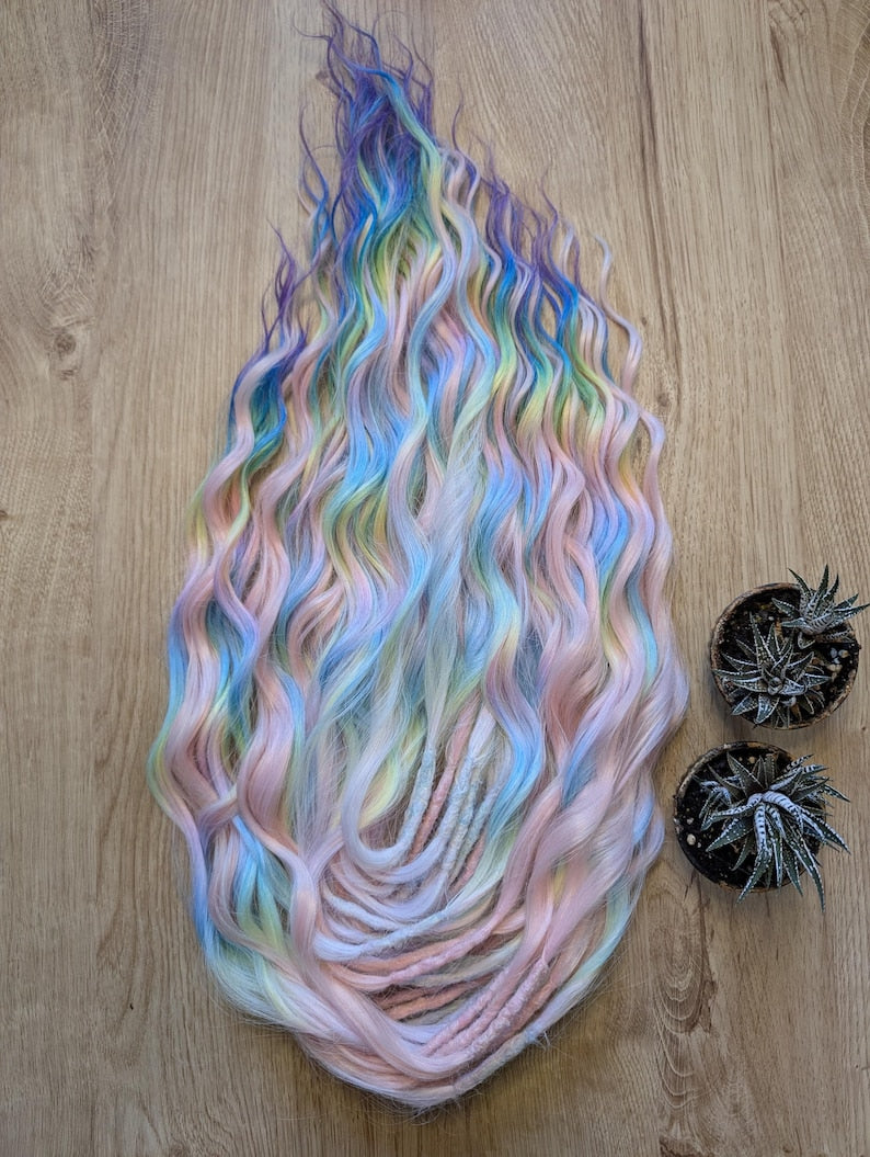 Rainbow & pastel pink brushable dreadlock waves