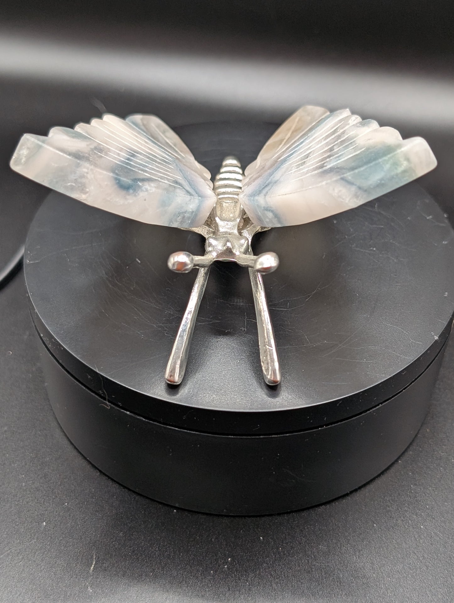 White Banded Calcite Butterfly (White Onyx) | Crystal Butterfly Ornament