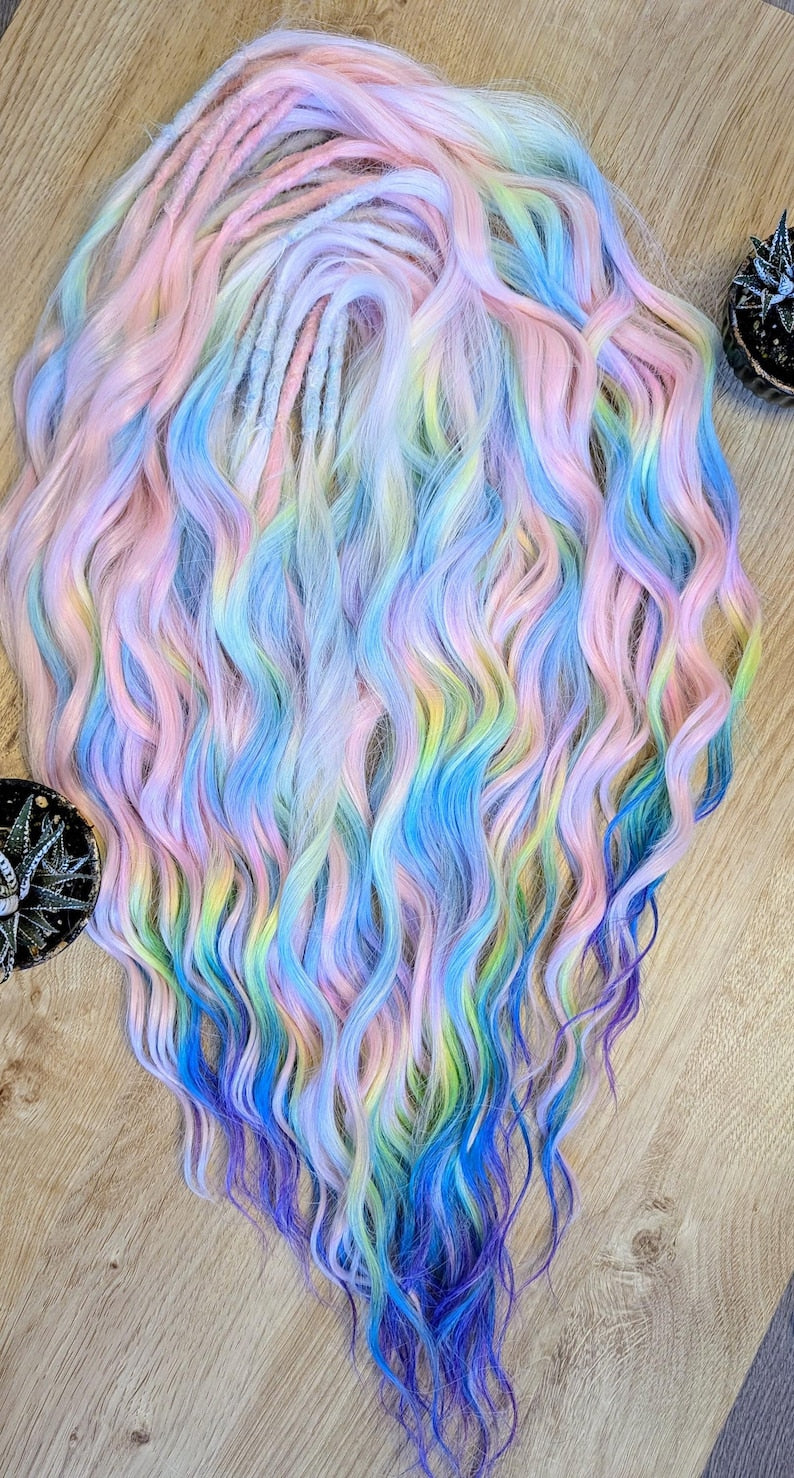 Rainbow & pastel pink brushable dreadlock waves