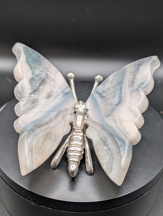 White Banded Calcite Butterfly (White Onyx) | Crystal Butterfly Ornament