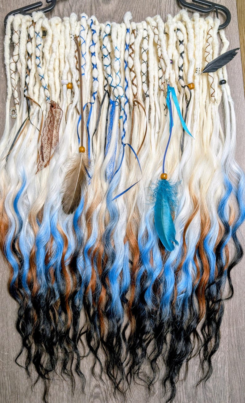 26 Inch Double Ended Brushable Dreadlock Extensions – White Blue Black Ombre & White Brown Black Ombre