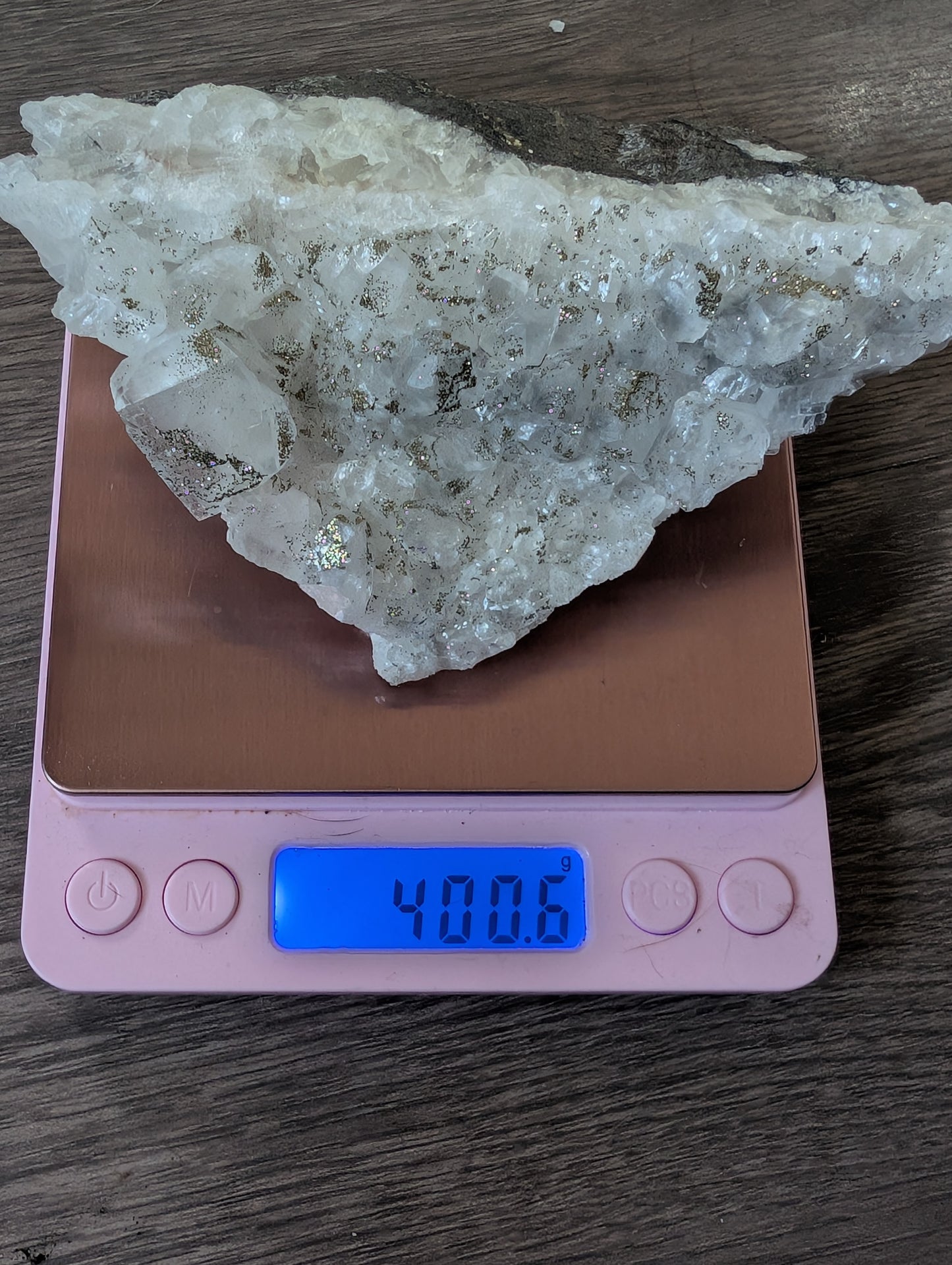 Pyrite on Calcite Cluster – UV Reactive Orange Glow – 400g Mineral Specimen