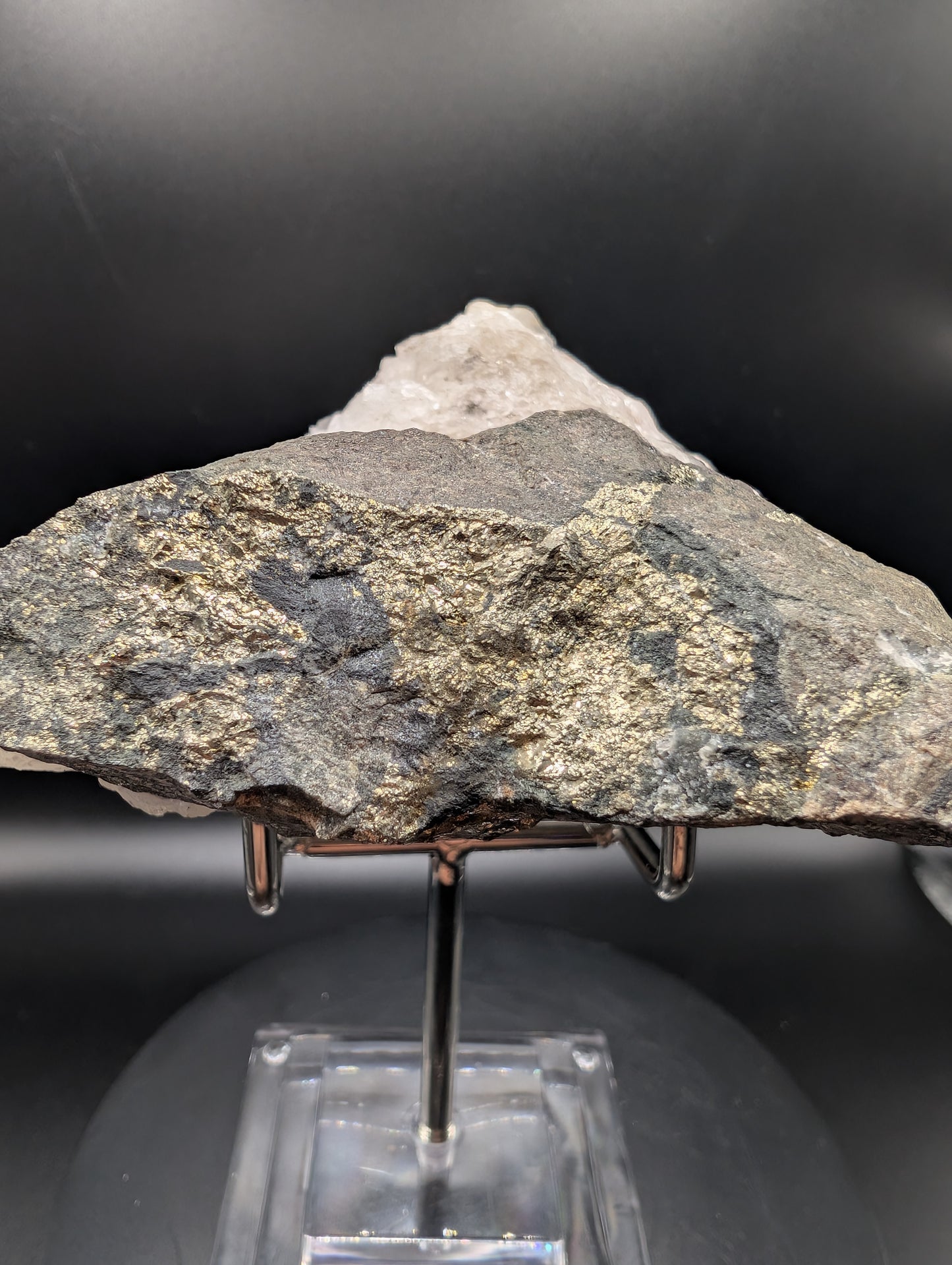 Pyrite on Calcite Cluster – UV Reactive Orange Glow – 400g Mineral Specimen