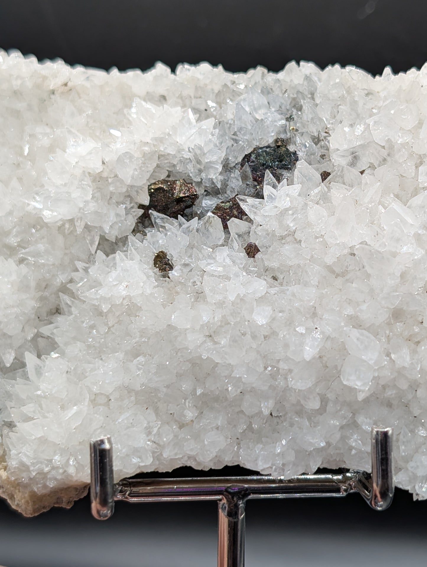 UV Reactive Calcite with Galena | Sparkling Crystal Plate with Orange Fluorescence