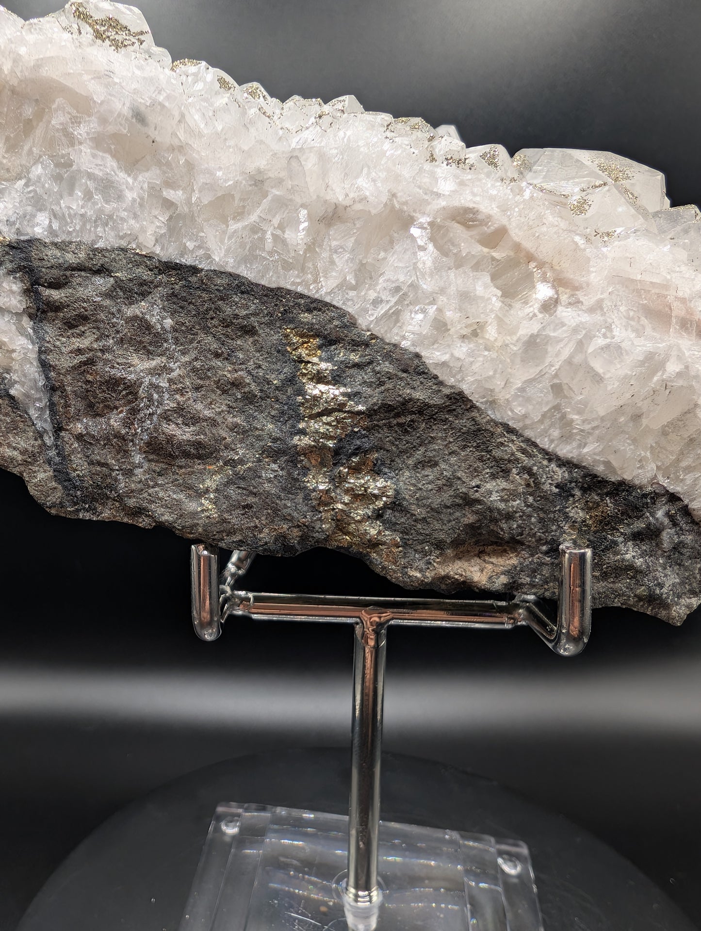 Pyrite on Calcite Cluster – UV Reactive Orange Glow – 400g Mineral Specimen