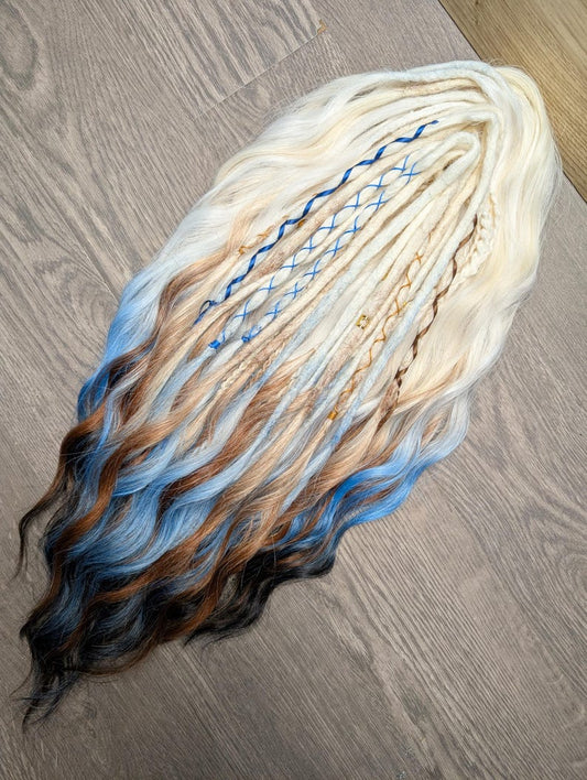 22 Inch Double Ended Brushable Dreadlock Extensions – White Blue Black Ombre & White Brown Black Ombre