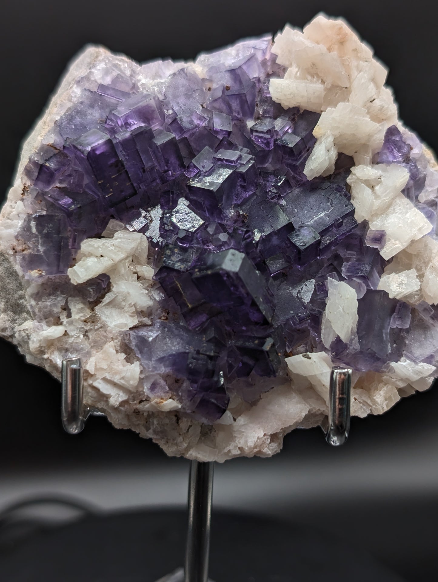 Purple Fluorite with Calcite Crystals – Fluorescent Cabinet Mineral Specimen (74mm)