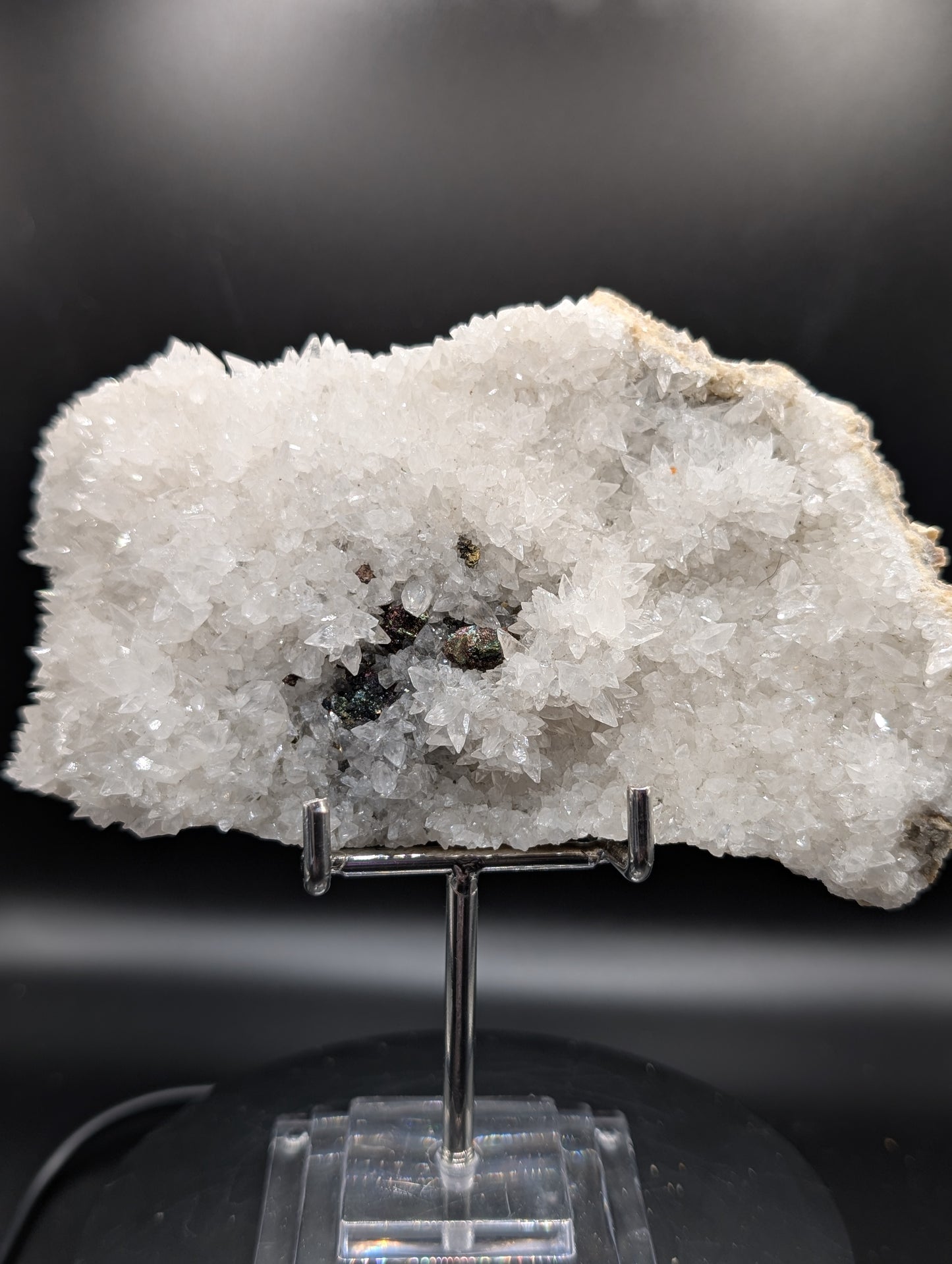 UV Reactive Calcite with Galena | Sparkling Crystal Plate with Orange Fluorescence