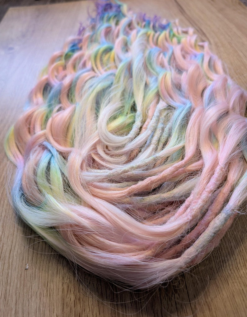 Rainbow & pastel pink brushable dreadlock waves