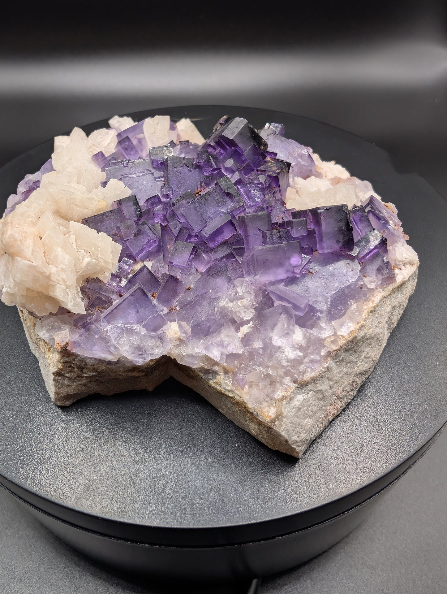Purple Cubic Fluorite on Calcite – Cabinet Mineral Specimen – 216g