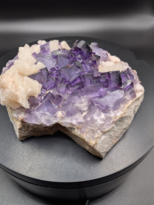 Purple Cubic Fluorite on Calcite – Cabinet Mineral Specimen – 216g