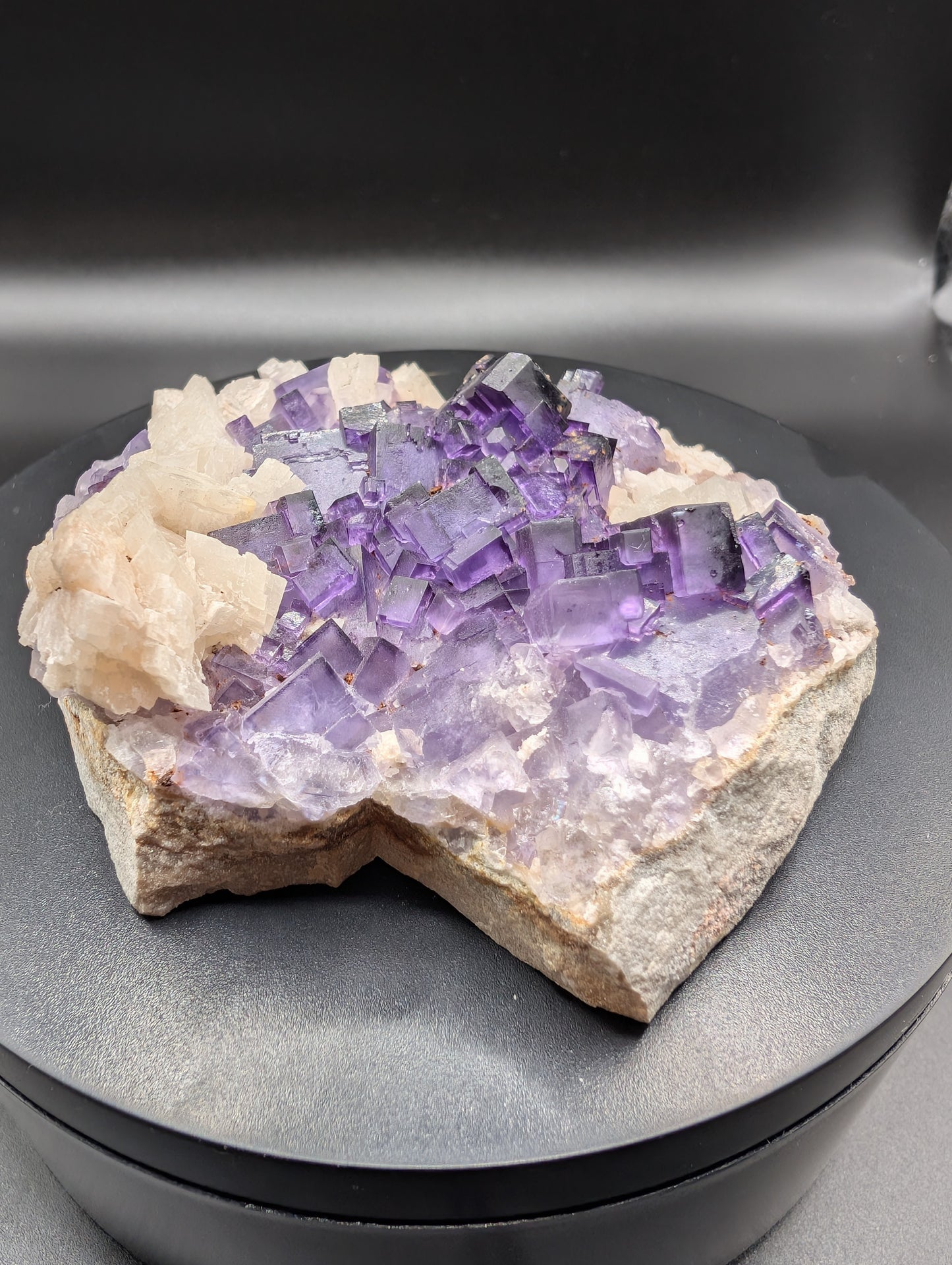 Purple Cubic Fluorite on Calcite – Cabinet Mineral Specimen – 216g
