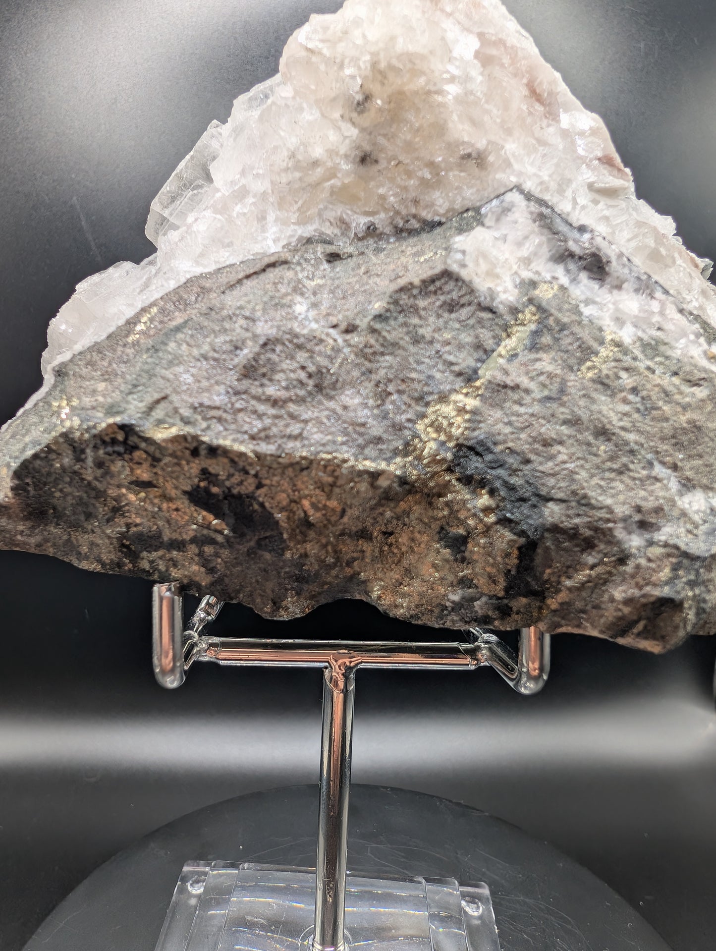 Pyrite on Calcite Cluster – UV Reactive Orange Glow – 400g Mineral Specimen