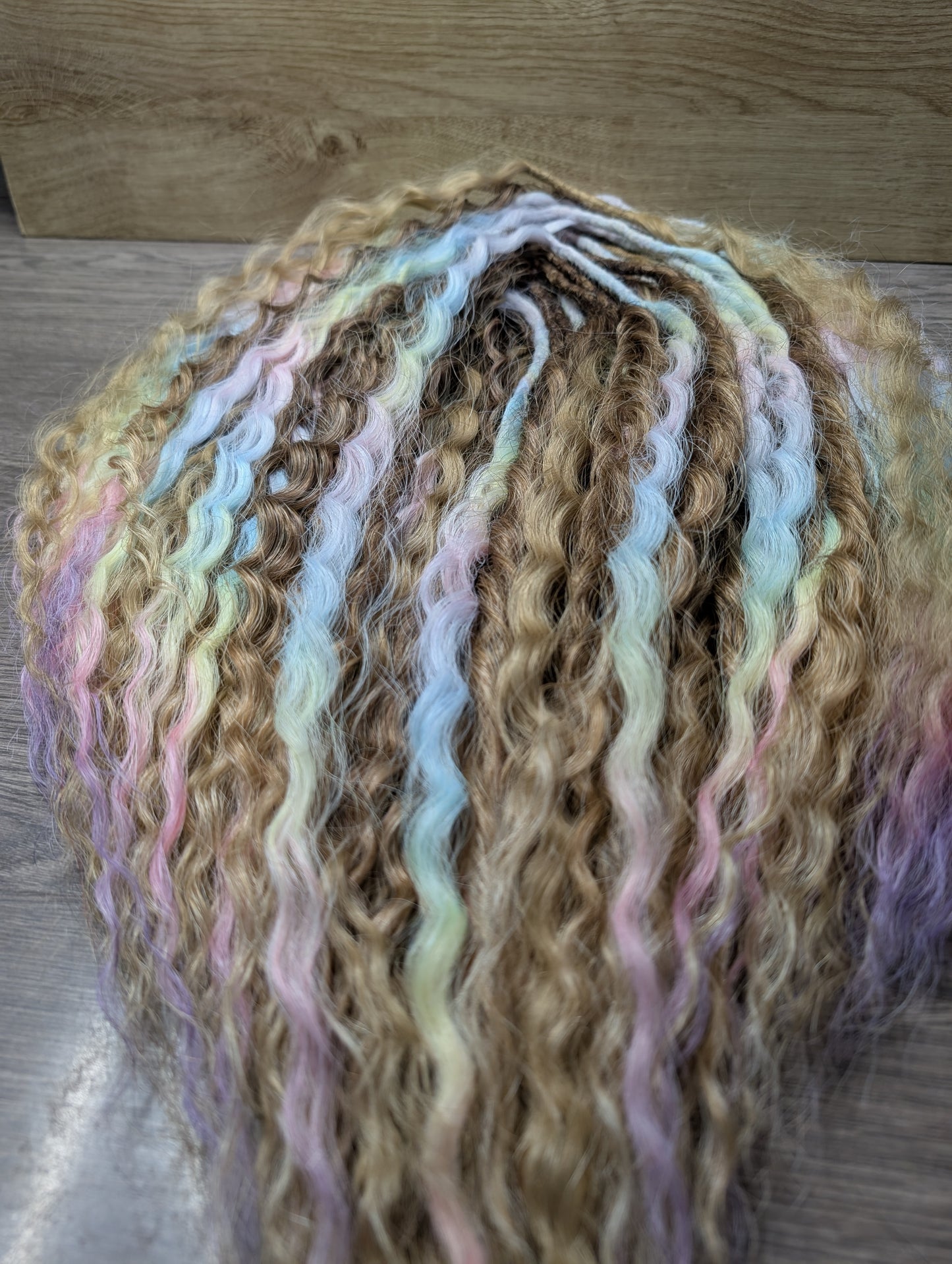 Curly Dreadlock Extensions – Pastel Rainbow, Brown-Blonde Ombre & Blonde Highlights | Boho Synthetic Dread Curls