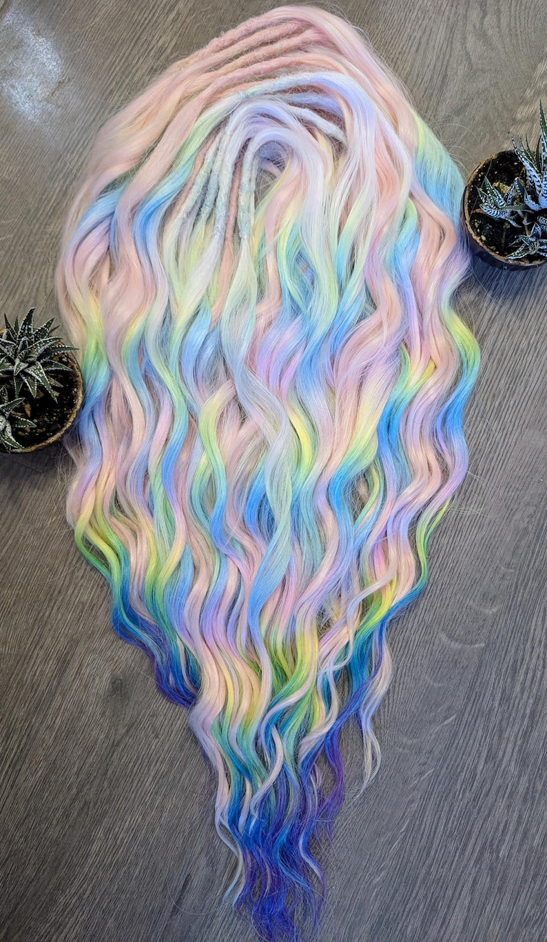 Rainbow & pastel pink brushable dreadlock waves