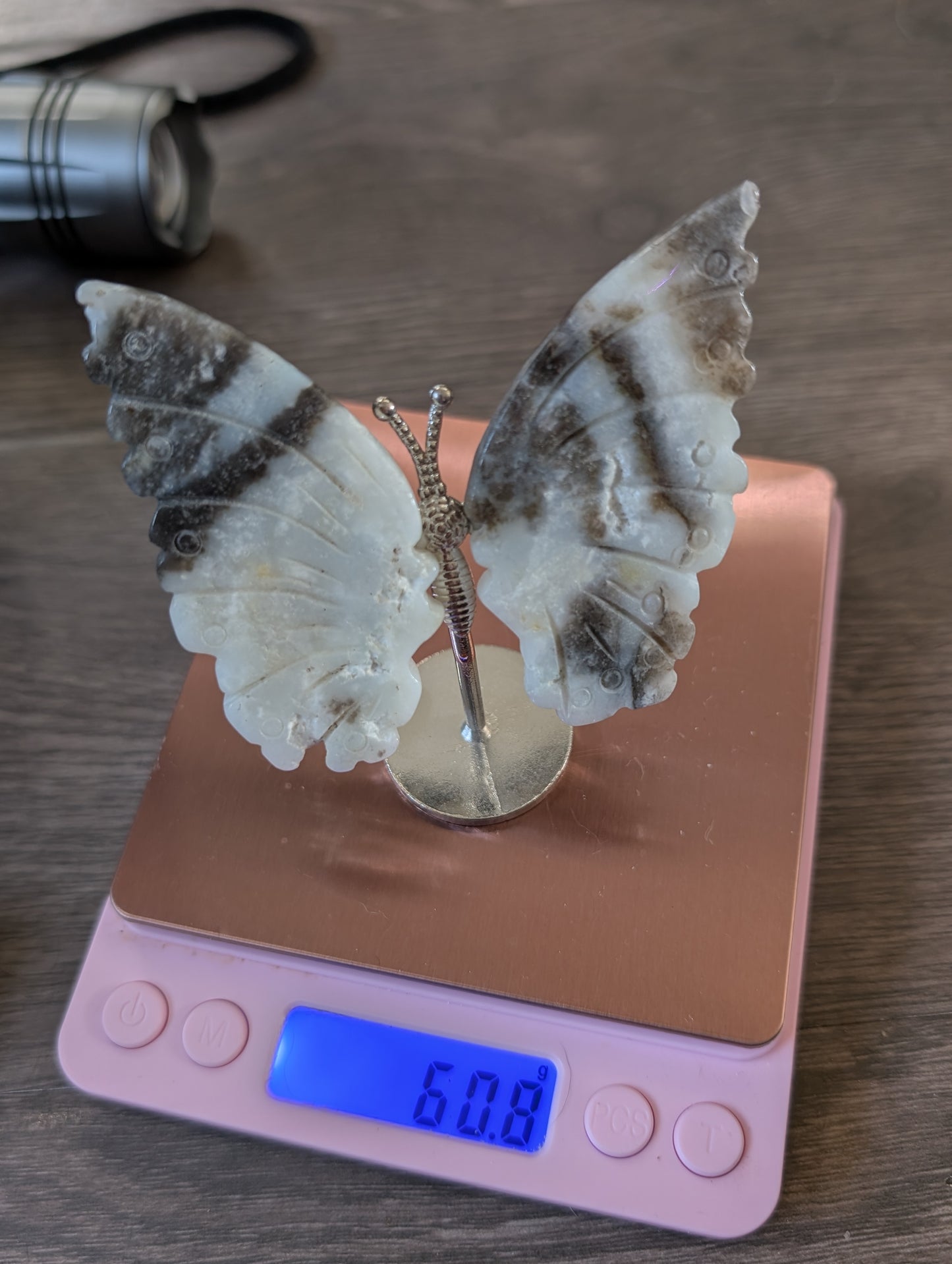 Dendritic Opal Butterfly Carving on Stand – Natural Stone Display Piece