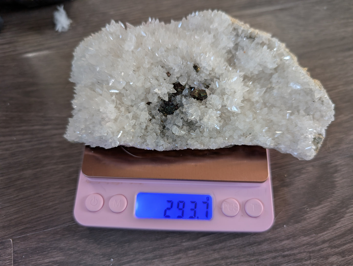 UV Reactive Calcite with Galena | Sparkling Crystal Plate with Orange Fluorescence