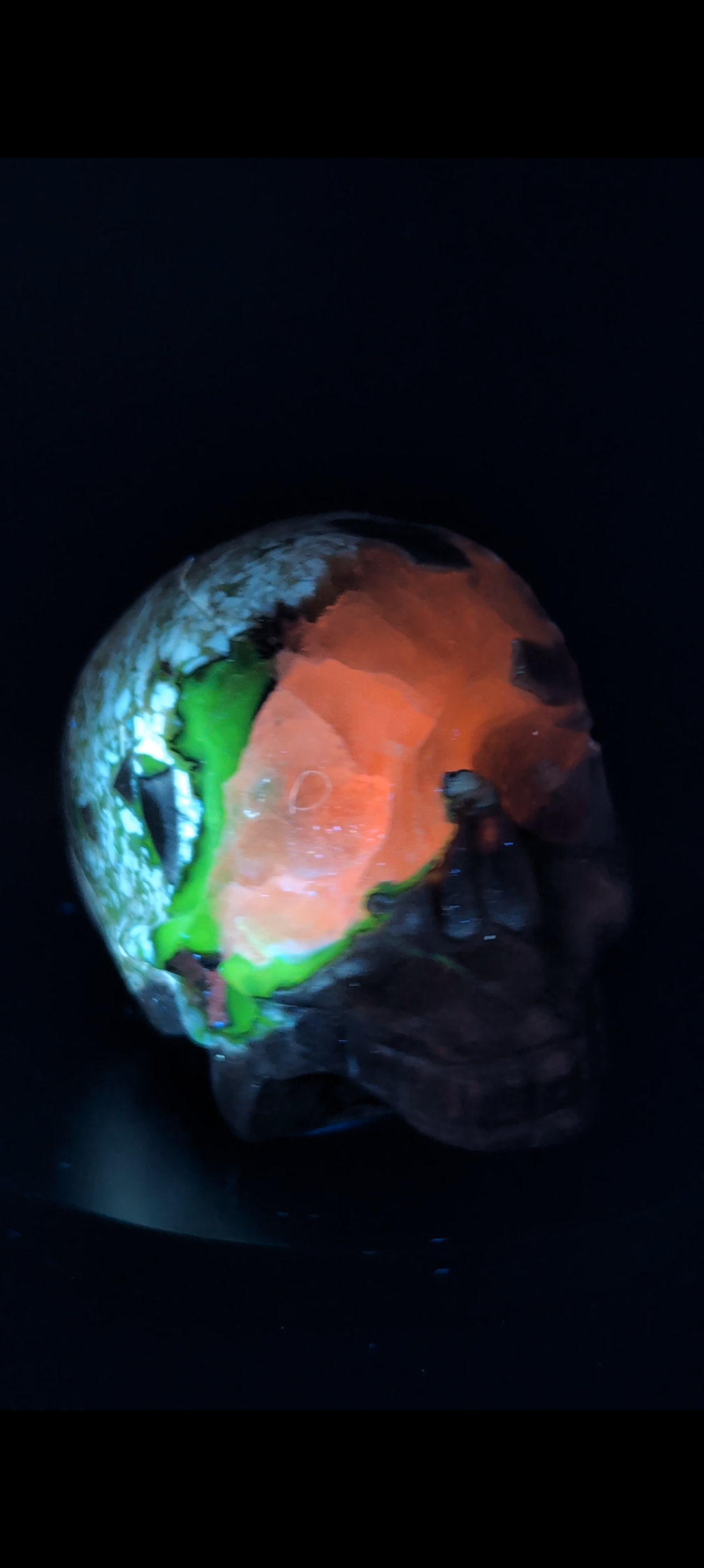 Volcano Agate Skull Carving | Red & Green UV Reactive Crystal Skull