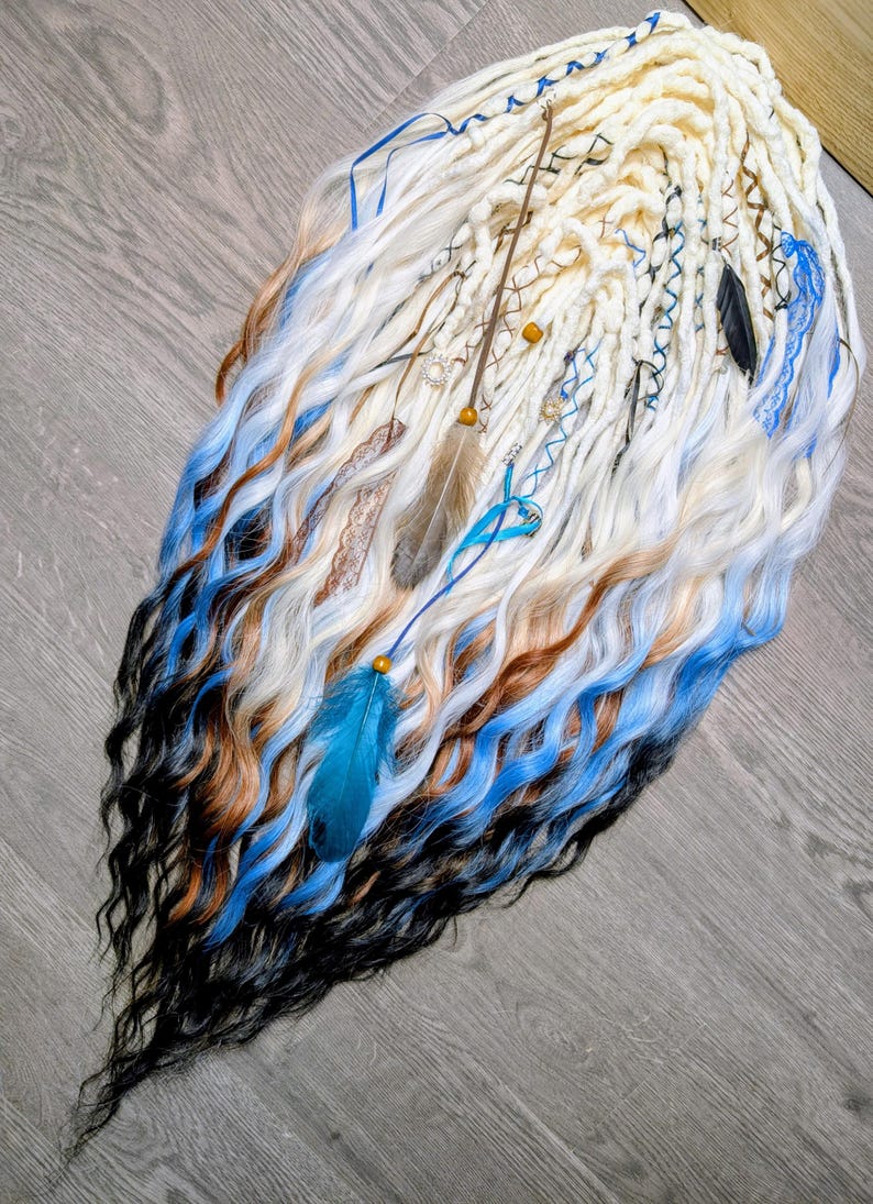 26 Inch Double Ended Brushable Dreadlock Extensions – White Blue Black Ombre & White Brown Black Ombre