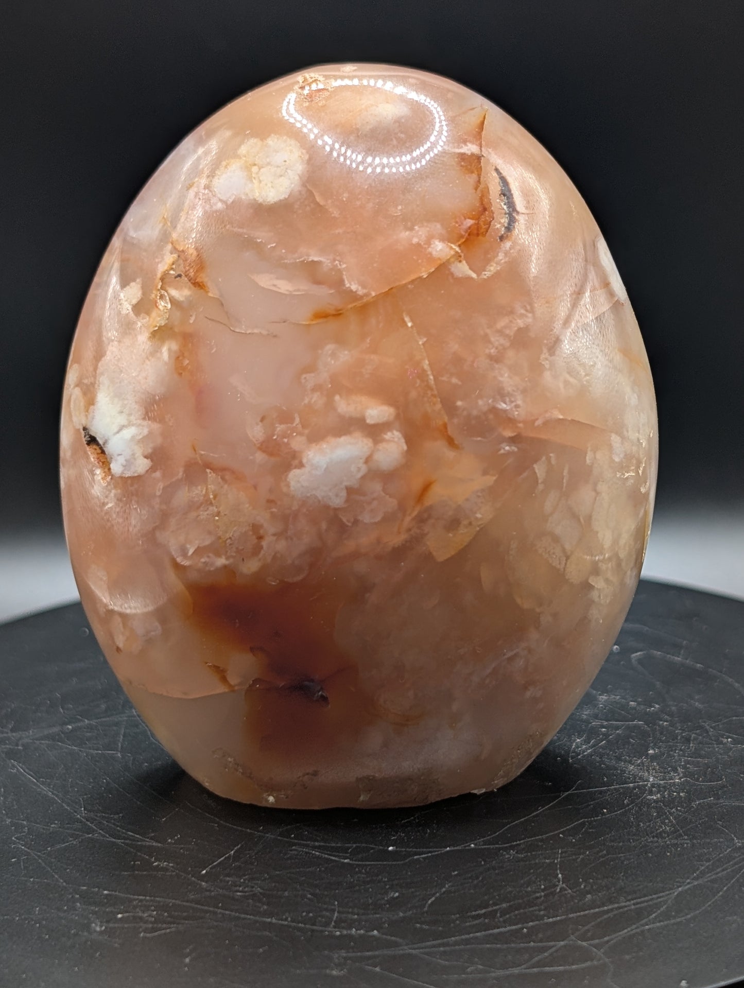 Flower Agate Freeform – UV Reactive Crystal – Peach Agate with Plume Inclusions – 200g