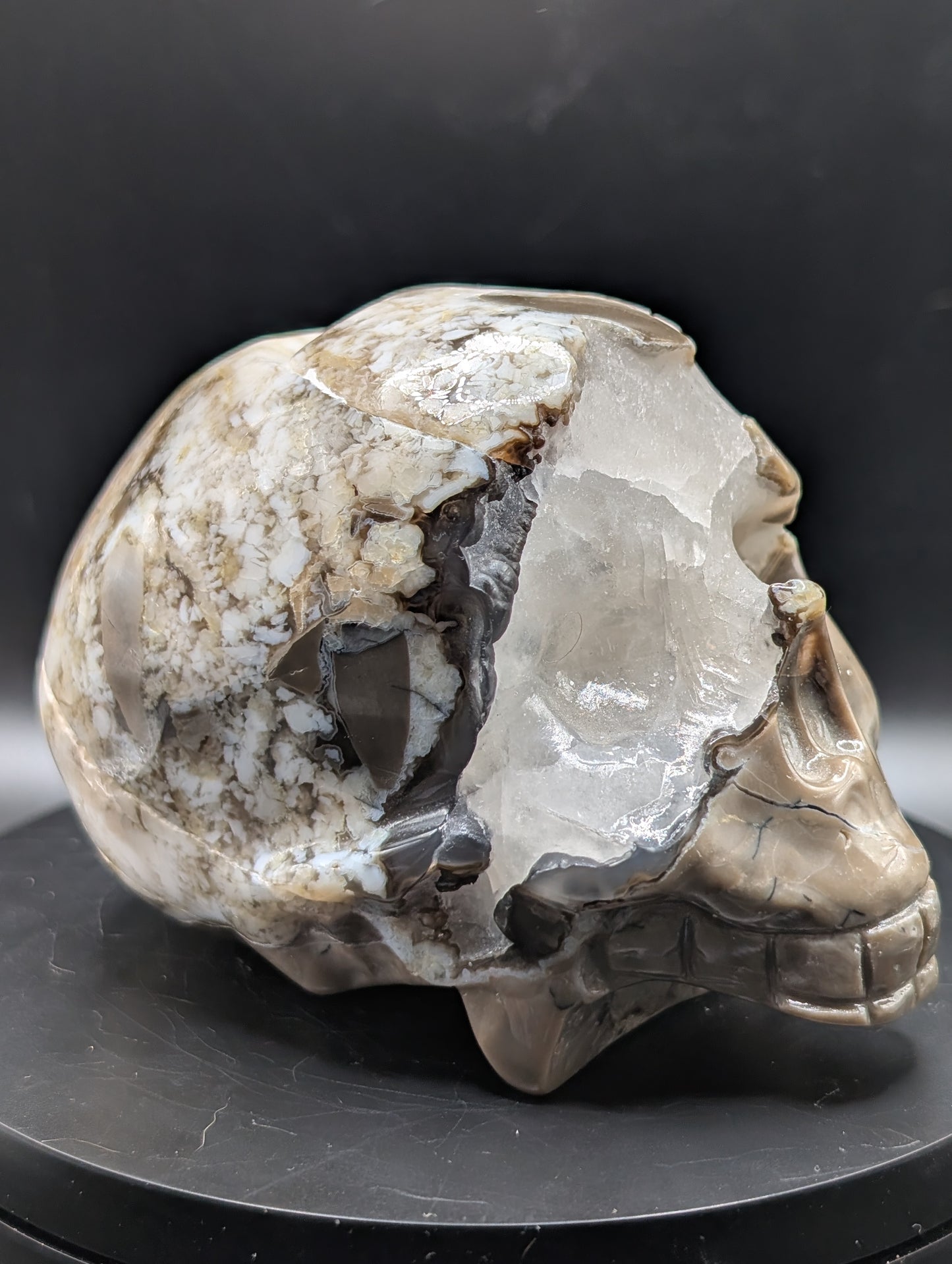 Volcano Agate Skull Carving | Red & Green UV Reactive Crystal Skull