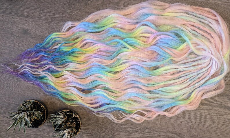Rainbow & pastel pink brushable dreadlock waves