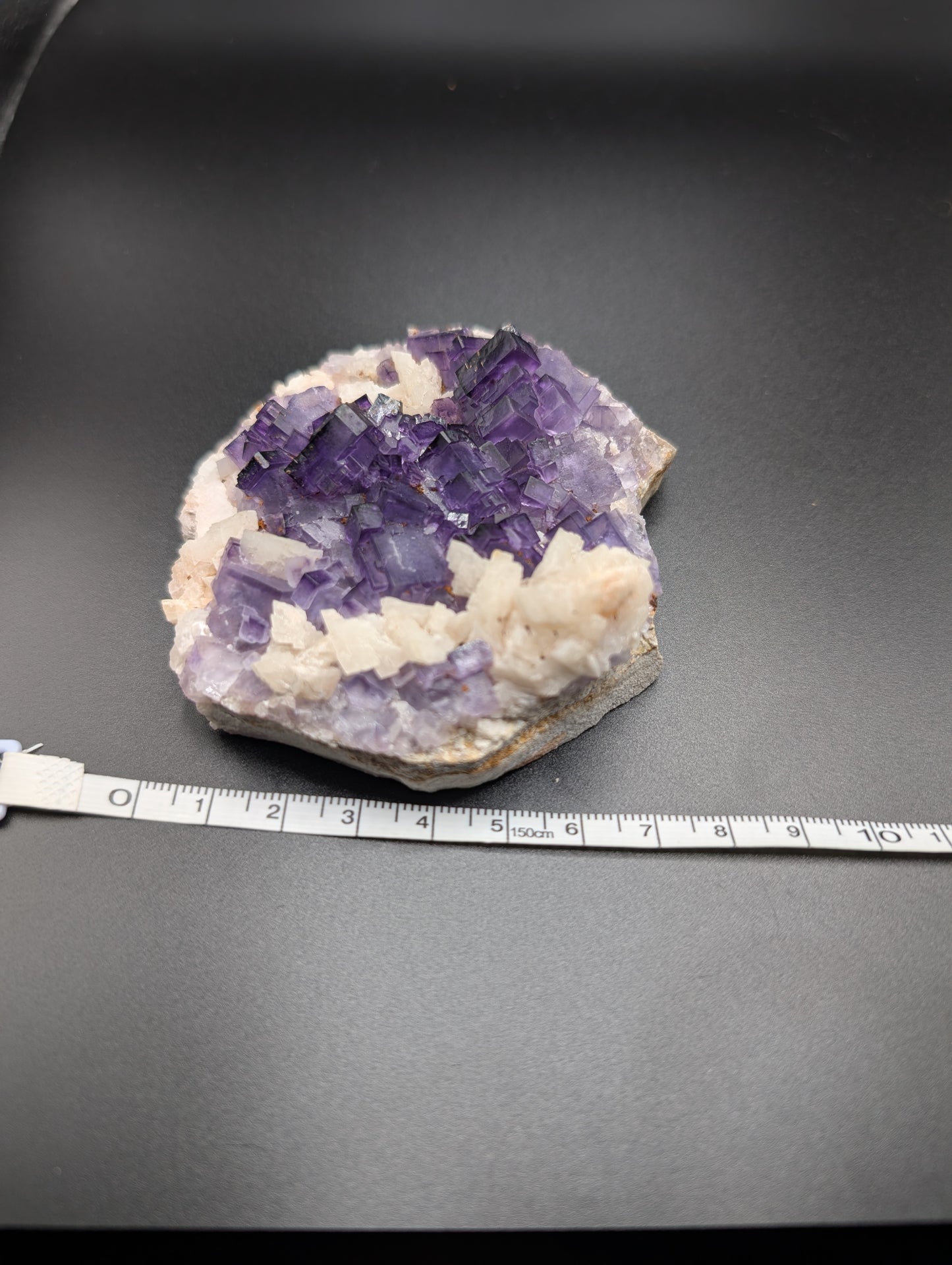 Purple Cubic Fluorite on Calcite – Cabinet Mineral Specimen – 216g