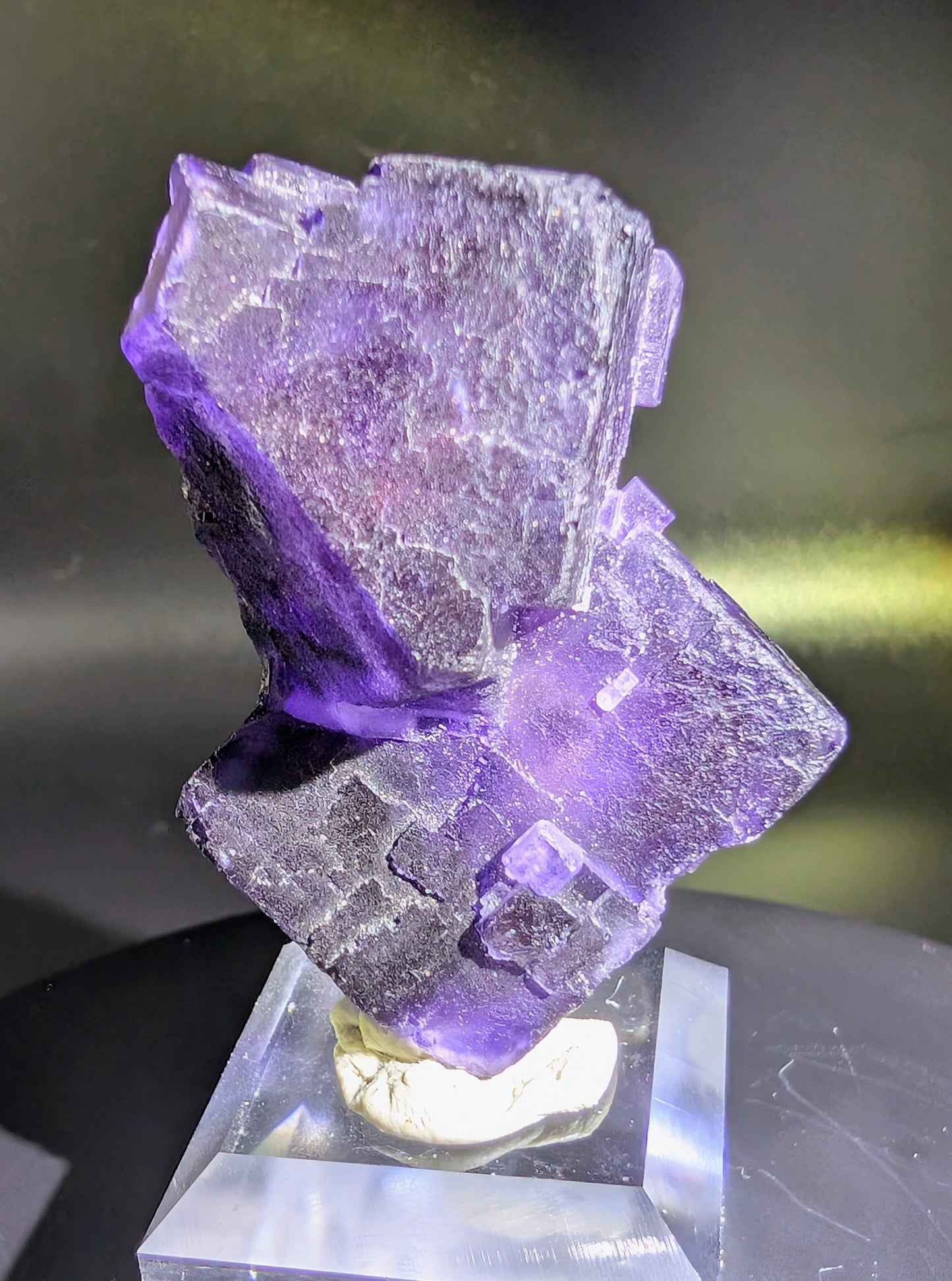 Purple Fluorite Hopper Crystal – UV Reactive Cabinet Specimen 47mm